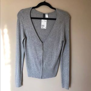 NWT H&M Grey Zipper Cardigan Sz L